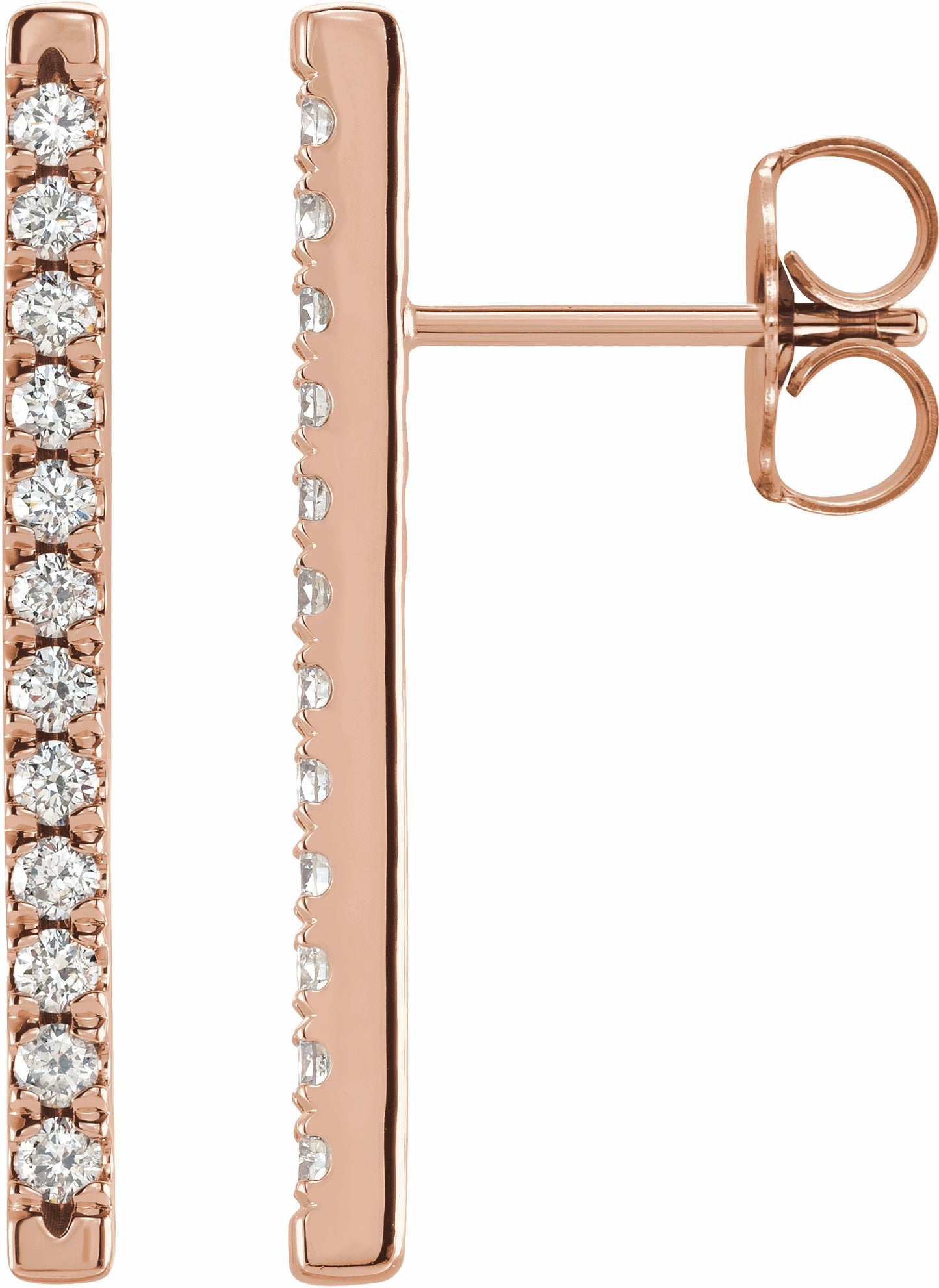 14K Rose 1/3 CTW Diamond French-Set Bar Earrings