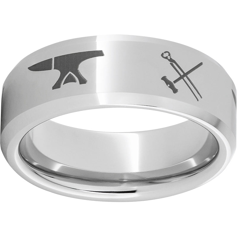 Serinium Beveled Edge Band with a Blacksmith Laser Engraving