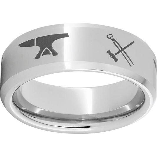 Serinium Beveled Edge Band with a Blacksmith Laser Engraving