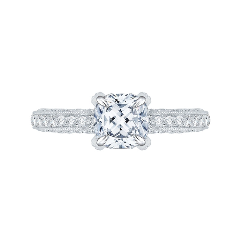 Shah Luxury Cushion Diamond Engagement Ring In 14K White Gold (Semi-Mount)