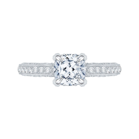Shah Luxury Cushion Diamond Engagement Ring In 14K White Gold (Semi-Mount)
