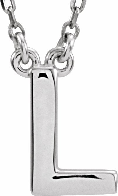 14K White Block Initial L 16 Necklace