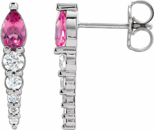 14K White Pink Tourmaline & 1/4 CTW Diamond Earrings