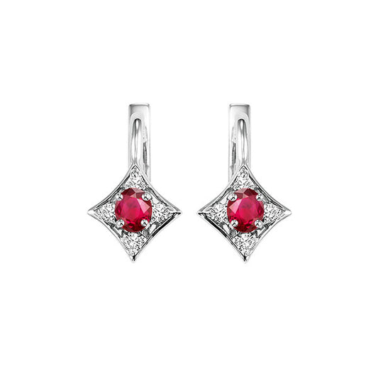 Gems One 14Kt White Gold Diamond (1/12Ctw) & Ruby (1/3 Ctw) Earring