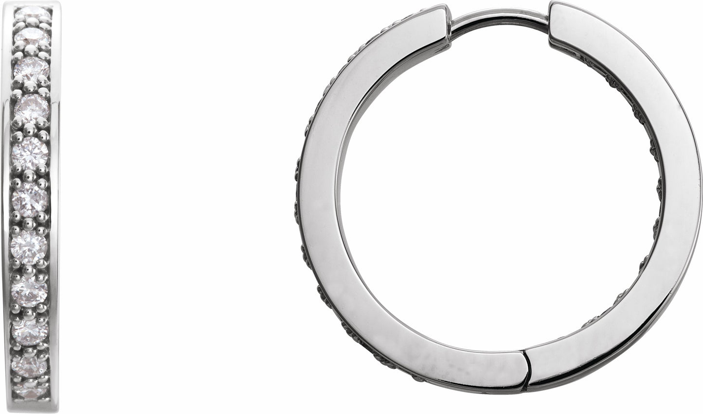 14K White 1 CTW Diamond Inside-Outside 22.8 mm Hoop Earrings