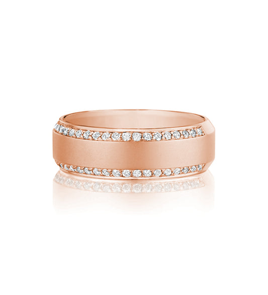 Henri Daussi 7mm Men's Wedding Band MB1-2 18k Gold Rose 0.45 Ctw.