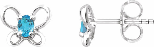 14K White 4x3 mm Oval March Youth Butterfly Birthstone Earrings