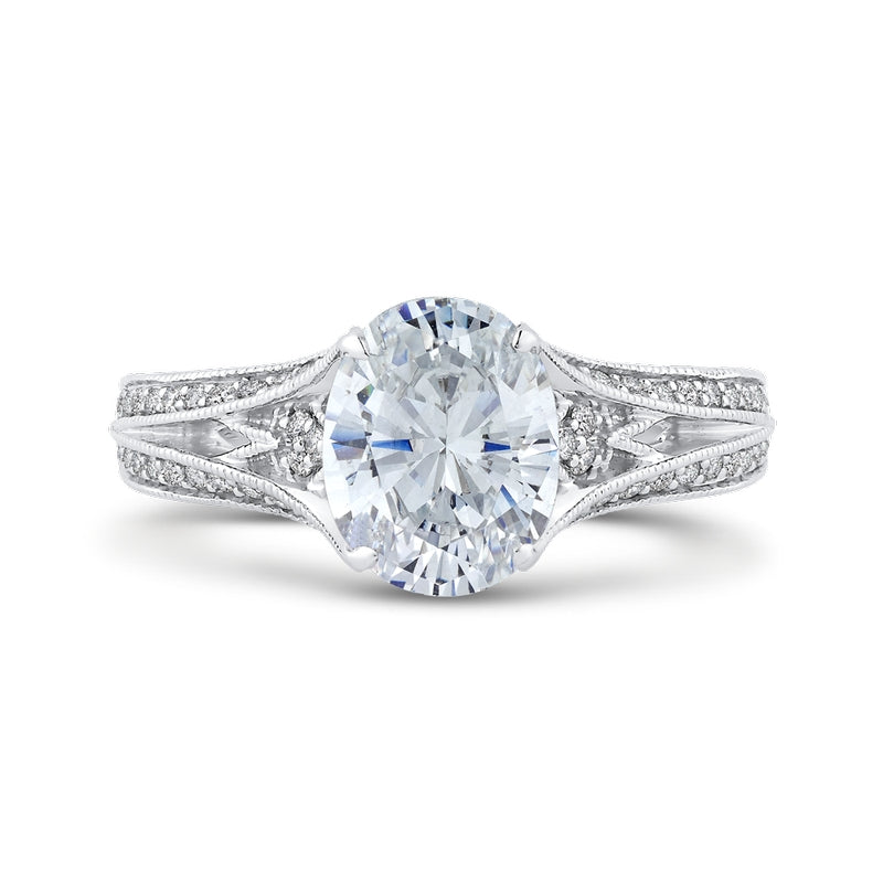Shah Luxury 14K White Gold Oval Diamond Engagement Ring with Split Shank (Semi-Mount)
