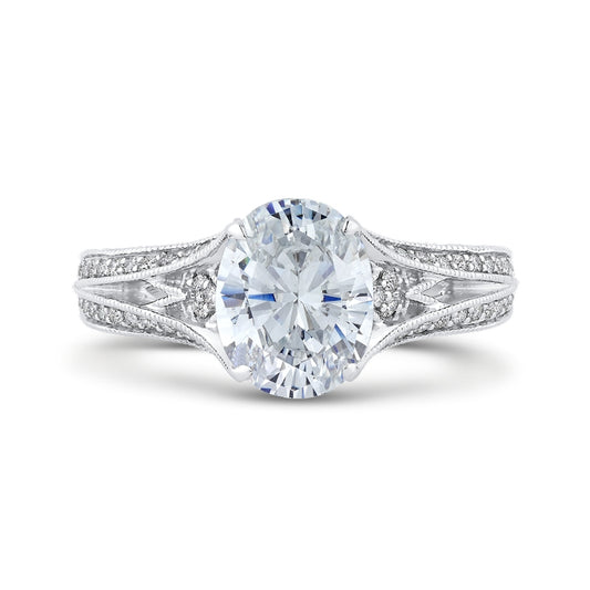 Shah Luxury 14K White Gold Oval Diamond Engagement Ring with Split Shank (Semi-Mount)