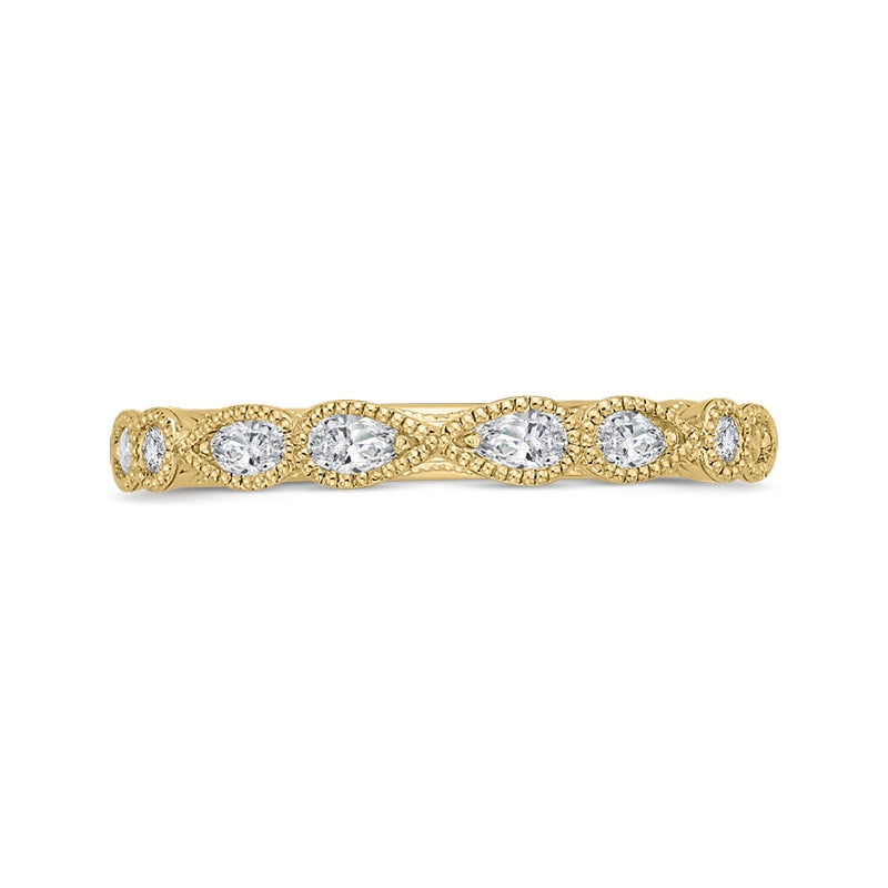 Shah Luxury 14K Yellow Gold Pear and Round Diamond Half-Eternity Wedding Band