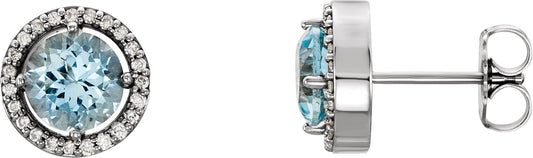 14K White Aquamarine & 1/6 CTW Diamond Earrings