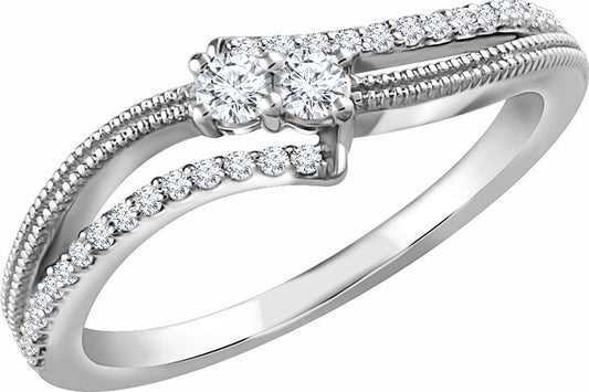 14K White 1/4 CTW Diamond Two-Stone Ring