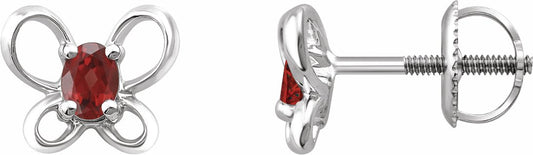 14K White 4x3 mm Oval January Youth Butterfly Birthstone Earrings