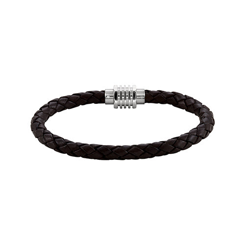 Stuller Stainless Steel & Dark Brown Braided Leather Bracelet with Magnetic Clasp