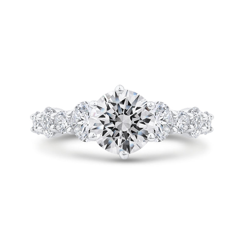 Shah Luxury 14K White Gold Round Cut Diamond 1/2 Run Engagement Ring (With Center)