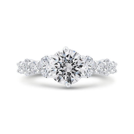 Shah Luxury 14K White Gold Round Cut Diamond 1/2 Run Engagement Ring (With Center)