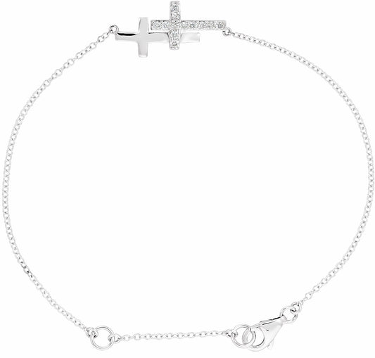 14K White 1/5 CTW Diamond Double Sideways Cross 8 Bracelet