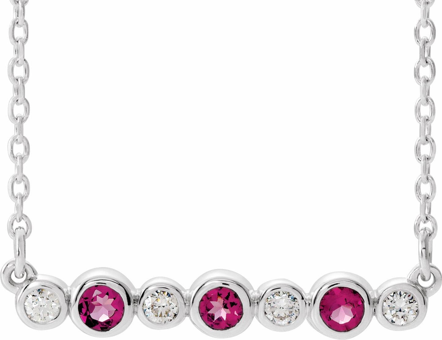 14K White Pink Tourmaline & .08 CTW Diamond Bezel-Set Bar 16-18 Necklace