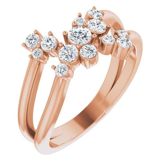 14K Rose 1/2 CTW Diamond Cluster Bypass Ring