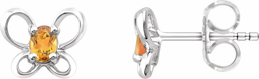 14K White 4x3 mm Oval November Youth Butterfly Birthstone Earrings