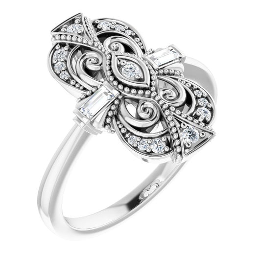 14K White 1/6 CTW Diamond Vintage-Inspired Ring
