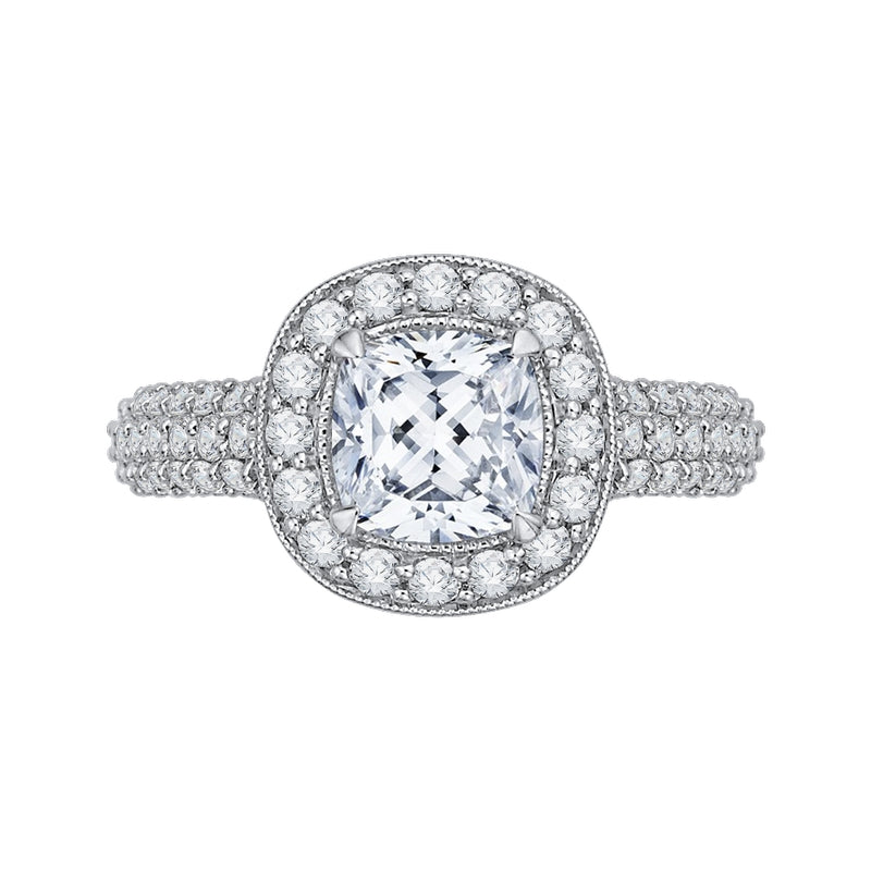 Shah Luxury 14K White Gold Cushion Diamond Halo Cathedral Style Engagement Ring (Semi-Mount)