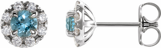 14K White Aquamarine & 1/3 CTW Diamond Earrings