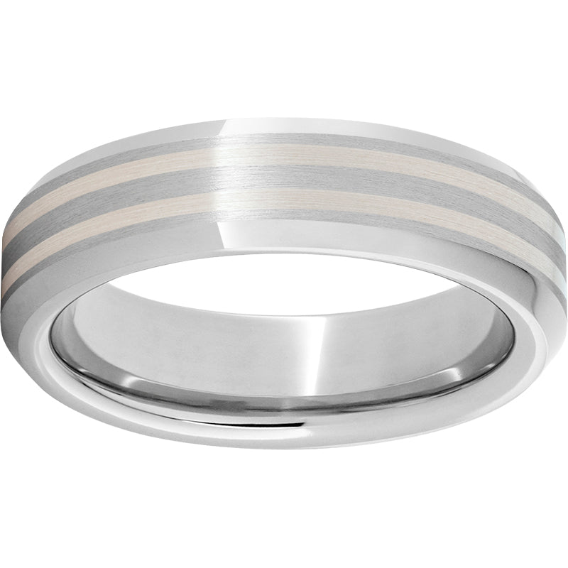 Serinium Beveled Edge Band with Two 1mm Sterling Silver Inlays