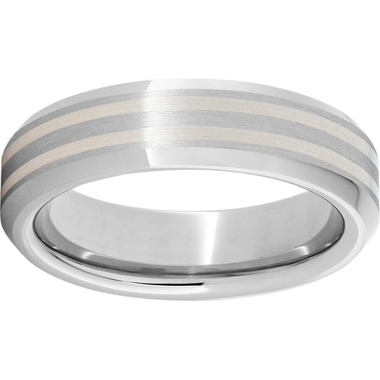 Serinium Beveled Edge Band with Two 1mm Sterling Silver Inlays