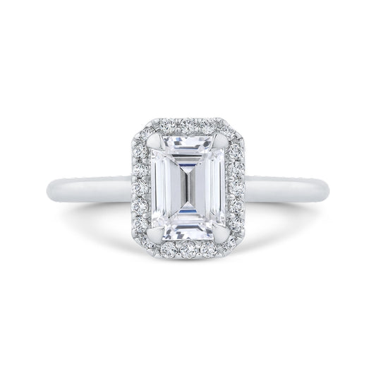 Shah Luxury 14K White Gold Emerald Cut Diamond Halo Engagement Ring (Semi-Mount)