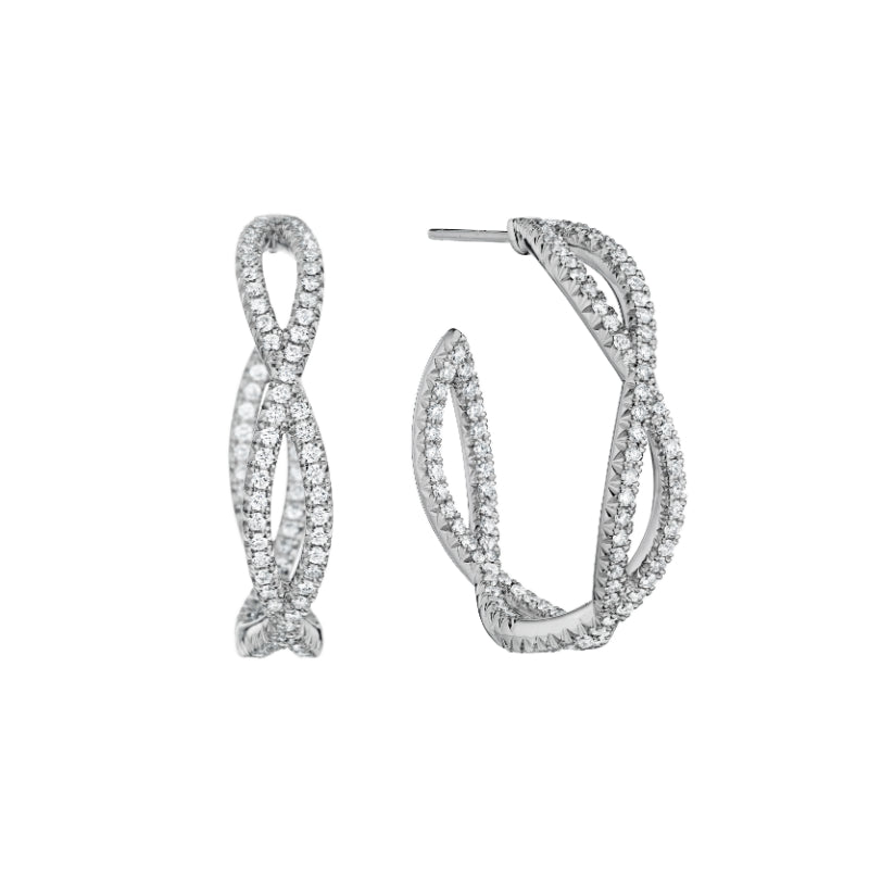 Henri Daussi 18k White Gold Diamond Hoop Earrings