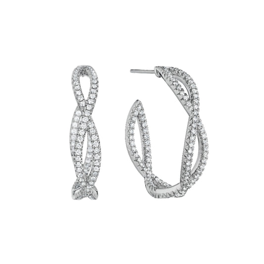 Henri Daussi 18k White Gold Diamond Hoop Earrings