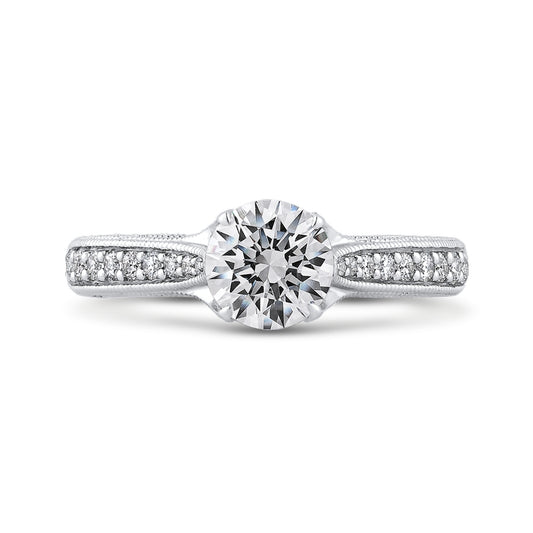 Shah Luxury Round Diamond Cathedral Style Engagement Ring In 14K White Gold (Semi-Mount)