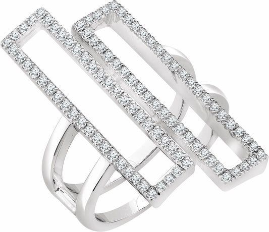 14K White 1/2 CTW Diamond Double Rectangle Geometric Diamond Ring