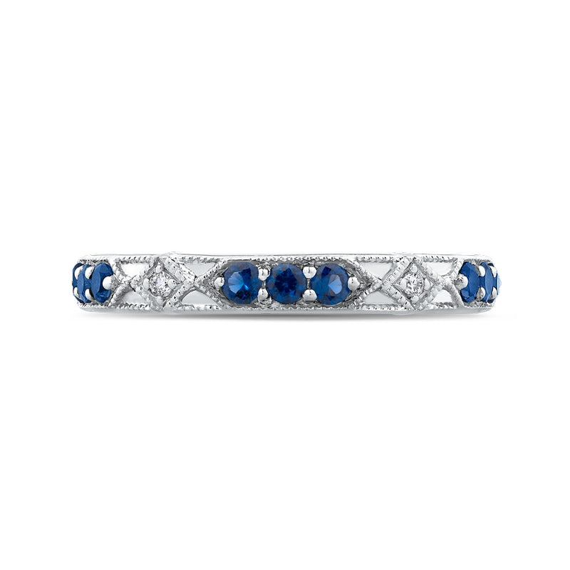 Shah Luxury 14K White Gold Round Diamond and Sapphire Wedding Band