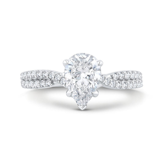 Shah Luxury 14K White Gold Split Shank Pear Diamond Engagement Ring (Semi-Mount)