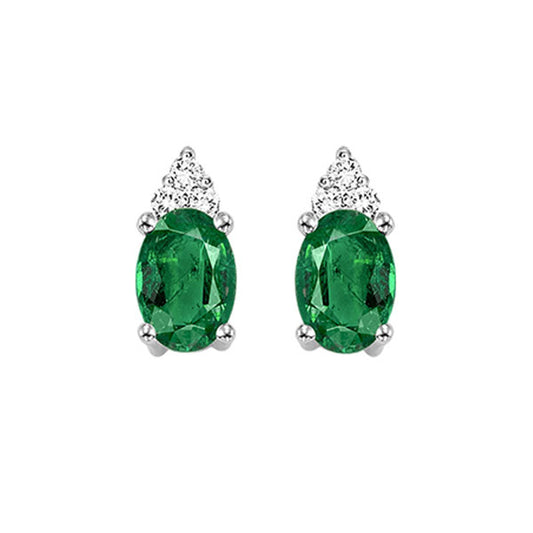 Gems One 10Kt White Gold Diamond (1/20Ctw) & Emerald (5/8 Ctw) Earring