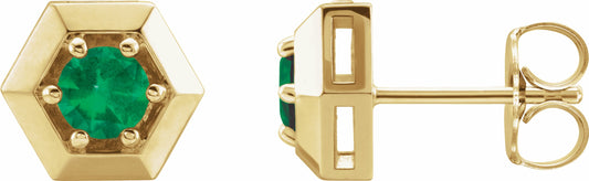 14K Yellow Emerald Geometric Earrings