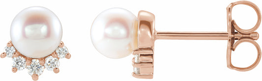 14K Rose Freshwater Cultured Pearl & .08 CTW Diamond Earrings