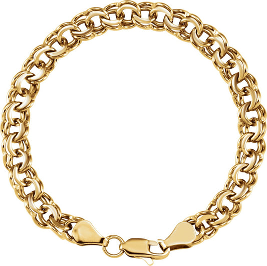 14K Yellow 7 mm Solid Double Link Charm 7.75 Bracelet