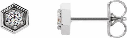 14K White 1/8 CTW Diamond Hexagon Stud Earrings