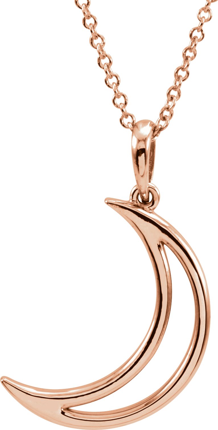 14K Rose 25.7x4.7 mm Crescent Moon 16 Necklace