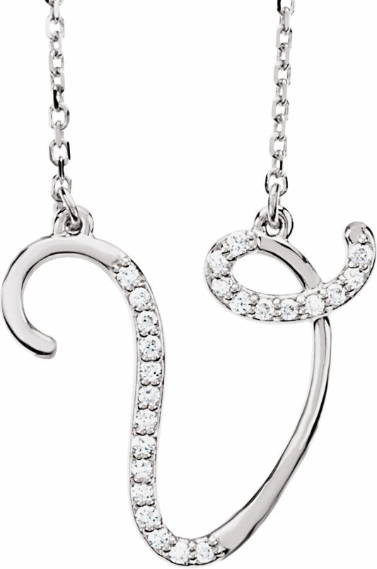 14K White 1/10 CTW Diamond Initial V 16 Necklace