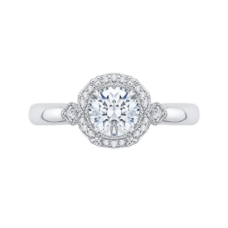 Shah Luxury Round Diamond Cathedral Style Engagement Ring In 14K White Gold (Semi-Mount)