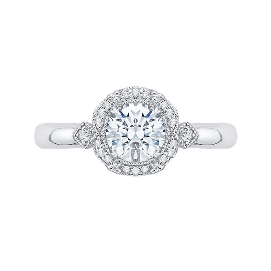 Shah Luxury Round Diamond Cathedral Style Engagement Ring In 14K White Gold (Semi-Mount)
