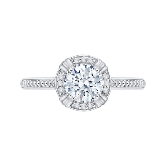 Shah Luxury 14K White Gold Round Diamond Halo Cathedral Style Engagement Ring (Semi-Mount)