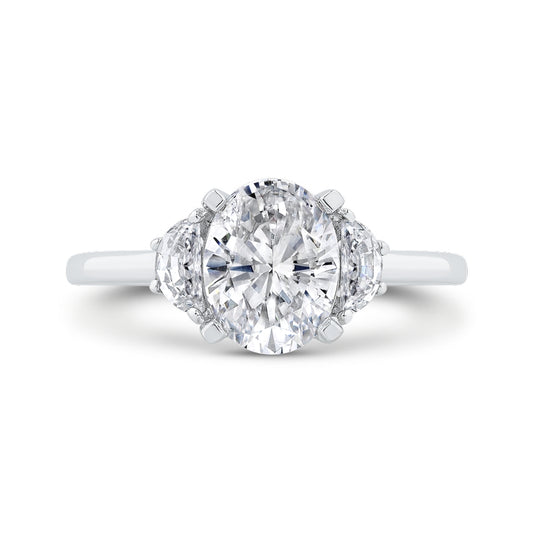 Shah Luxury 14K White Gold Three Stone Engagement Ring Center Oval with Half-moon sides Diamond