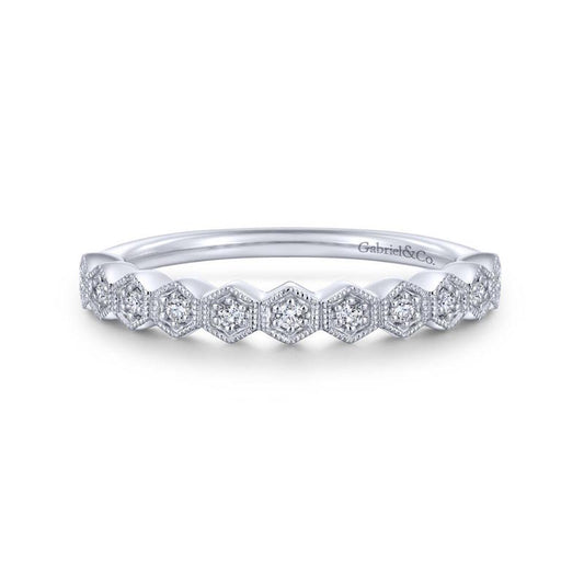 Gabriel & Co. 14k White Gold Victorian Diamond Wedding Band