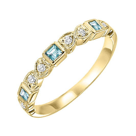 Gems One 14Kt Yellow Gold Diamond (1/12Ctw) & Blue Topaz (1/6 Ctw) Ring