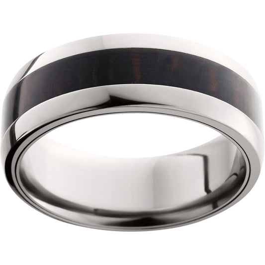 Titanium Domed Band with Exotic Wenge Wood Inlay